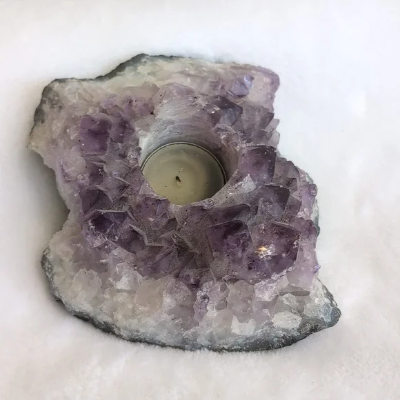 Amethyst Crystal Candle Holder Purple Raw Geode Cluster - Picture 11 of 16